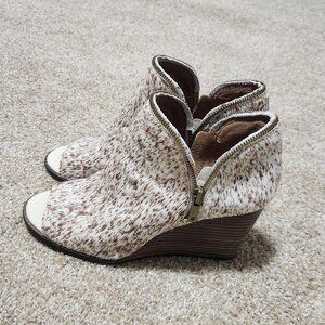 Lucky Brand Jakobie Womens 7.5 Calf Hair Peep Wedg Open Toe Wedge Bootie
